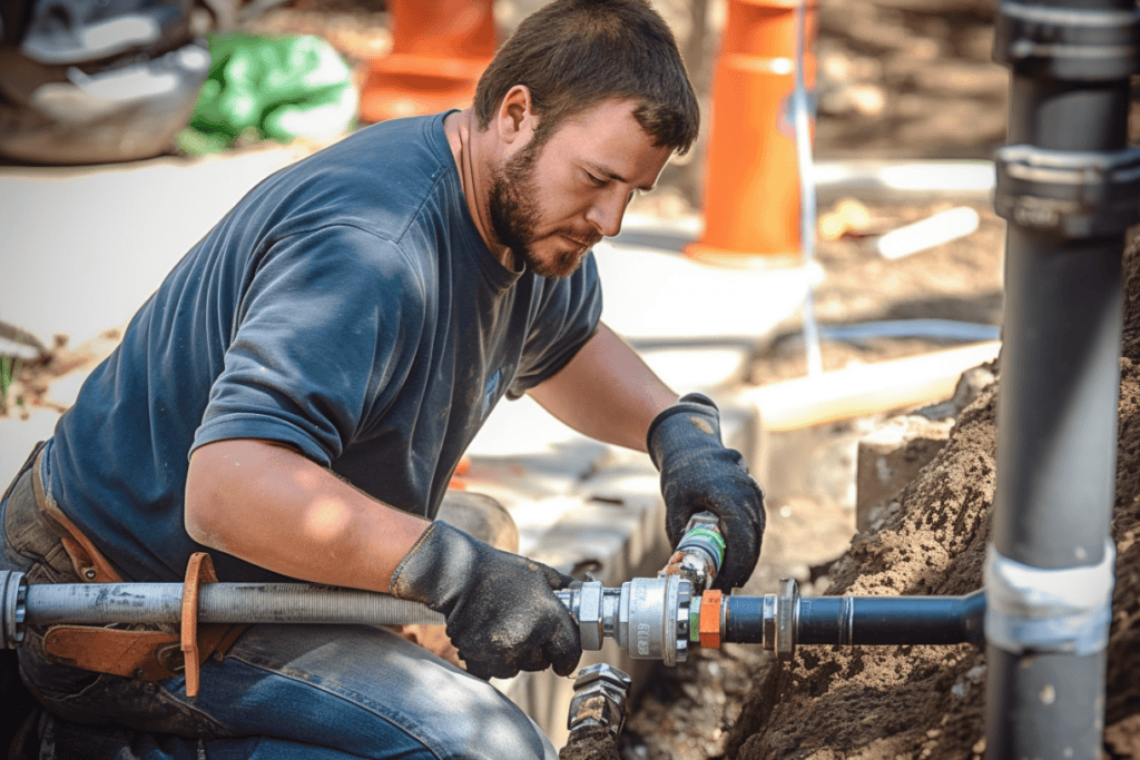 a professional technician installs a gas line using proper materials, fittings, and connections, ensuring safe and efficient operation in a residential house.