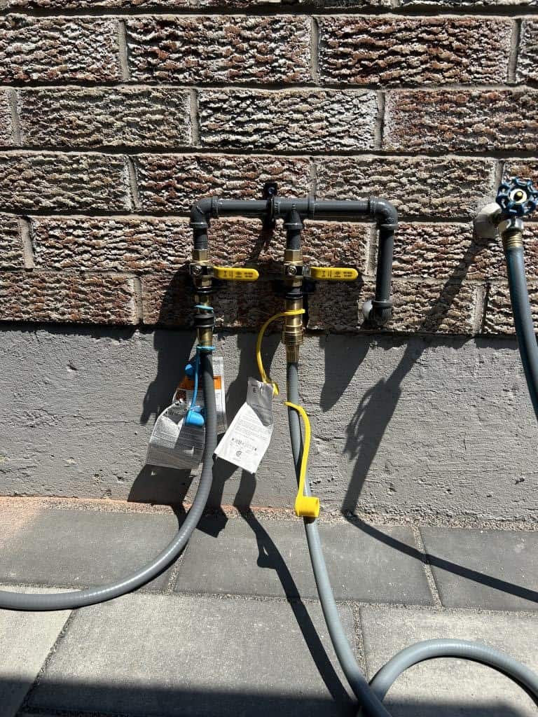 Gas line hookup for BBQ and fire table installed by ALP Heating in Vaughan