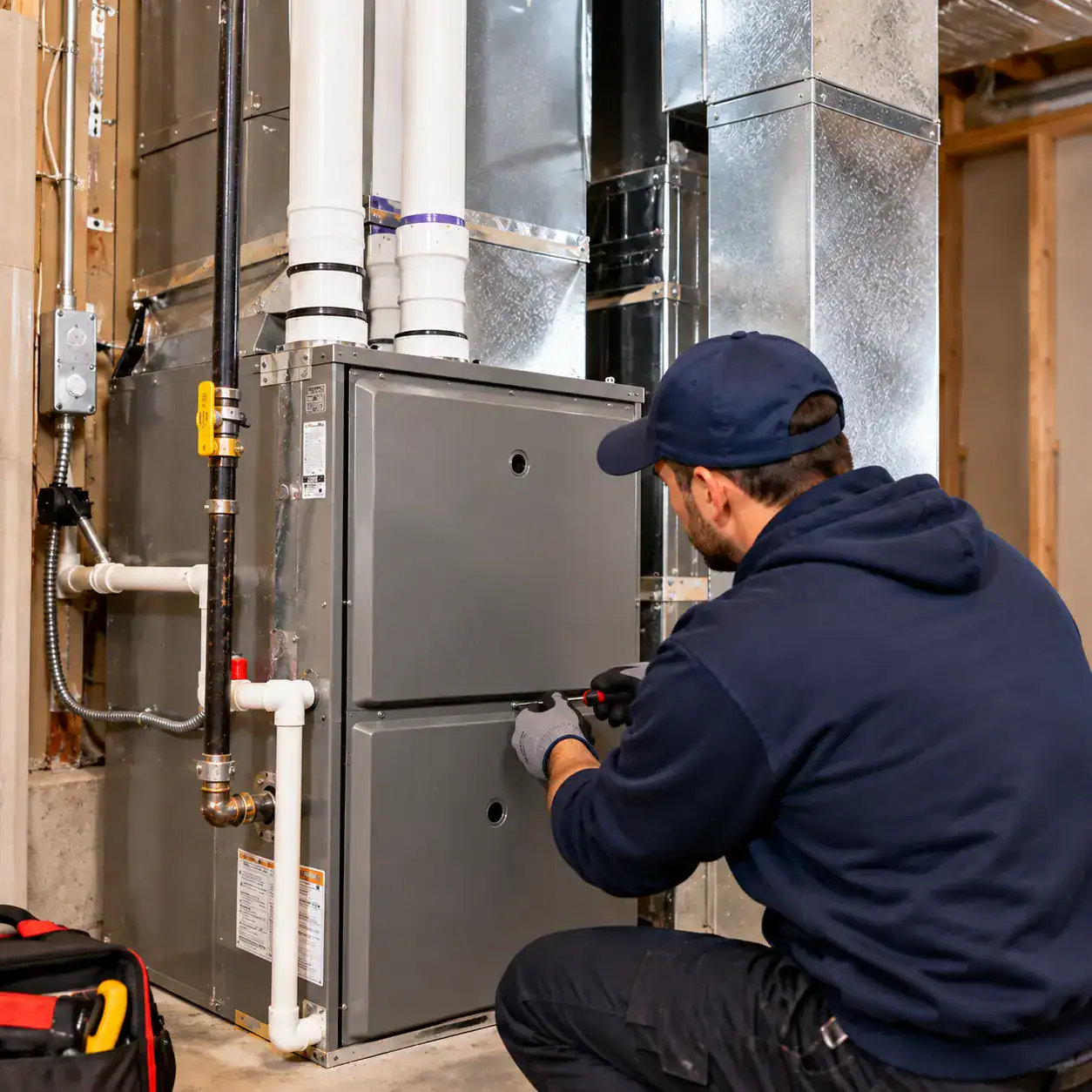 HVAC Technician Servicing Furnace